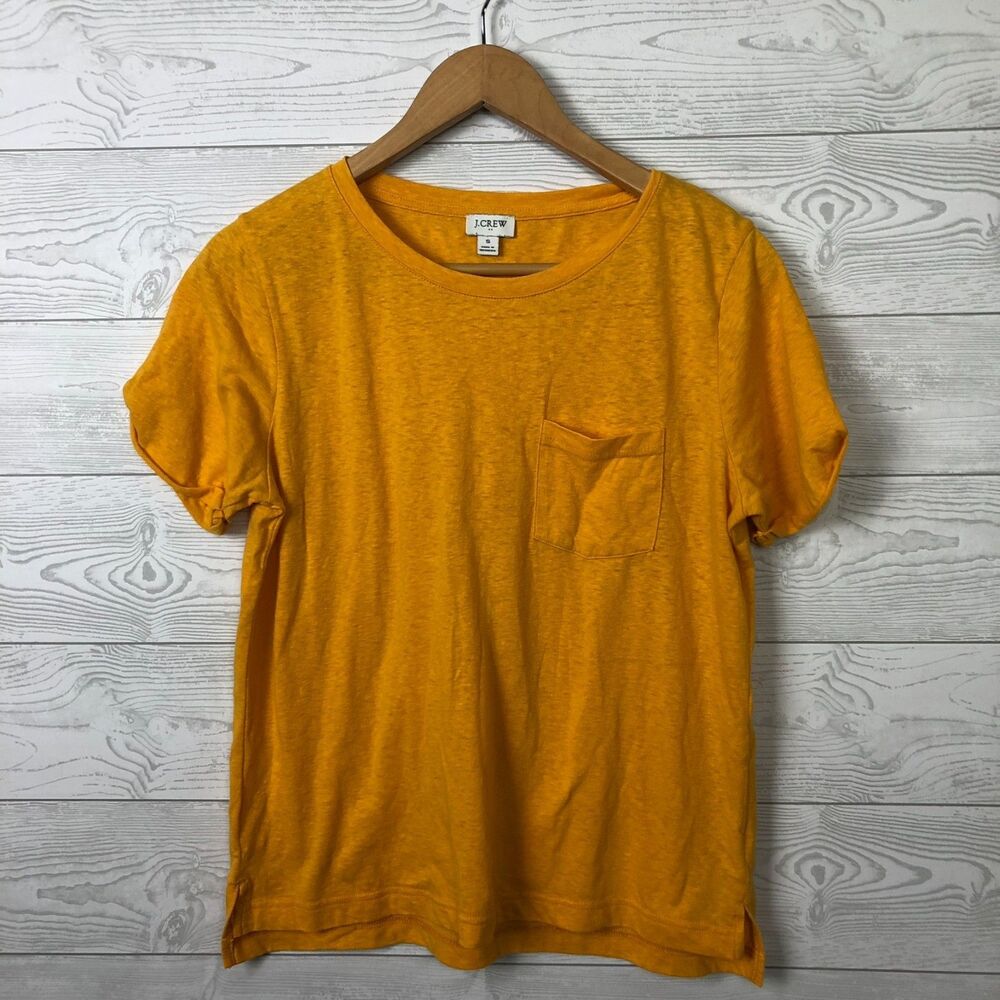J Crew Women's Small Slub Cotton Blend Rolled Short-Sleeve Tee Front Pocket